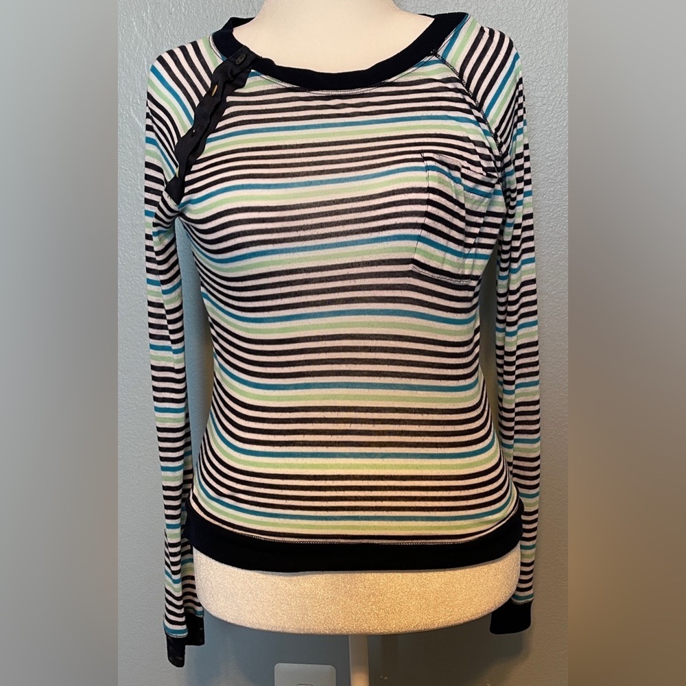 Anthropologie Tiny Striped Long Sleeve Knit Multi Stripe Pullover Casual Small